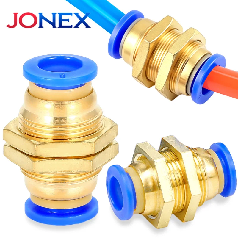 5PCS Pneumatic Fittings Connectors Brass Straight Bulkhead Quick Release Push In Connection For Air Hose Tube 4mm 6mm 8mm 10mm