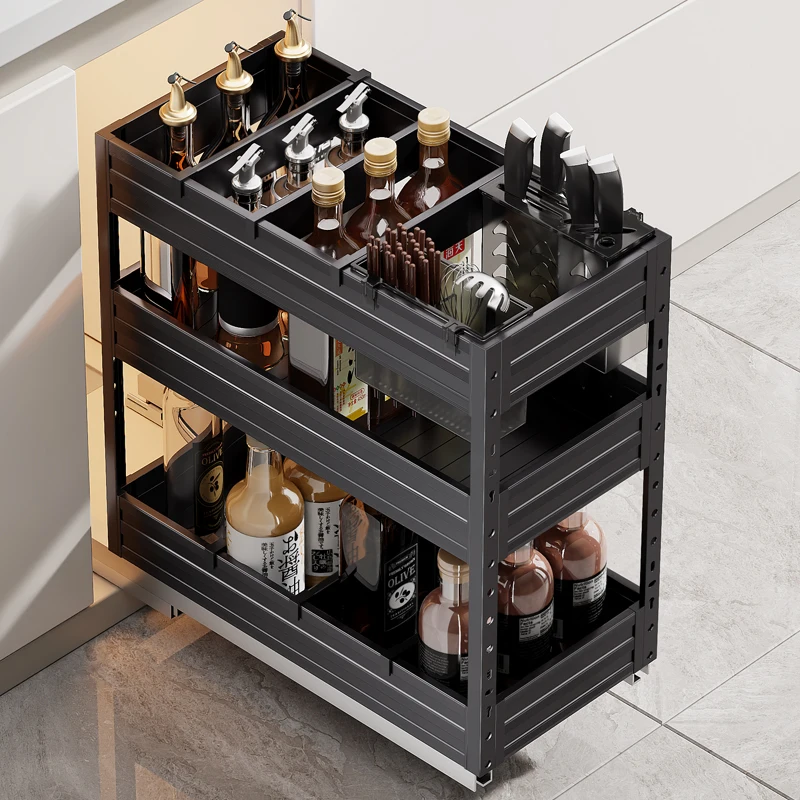 Seasoning basket seasoning kitchen cabinet aluminum alloy double drawer type narrow slot built-in