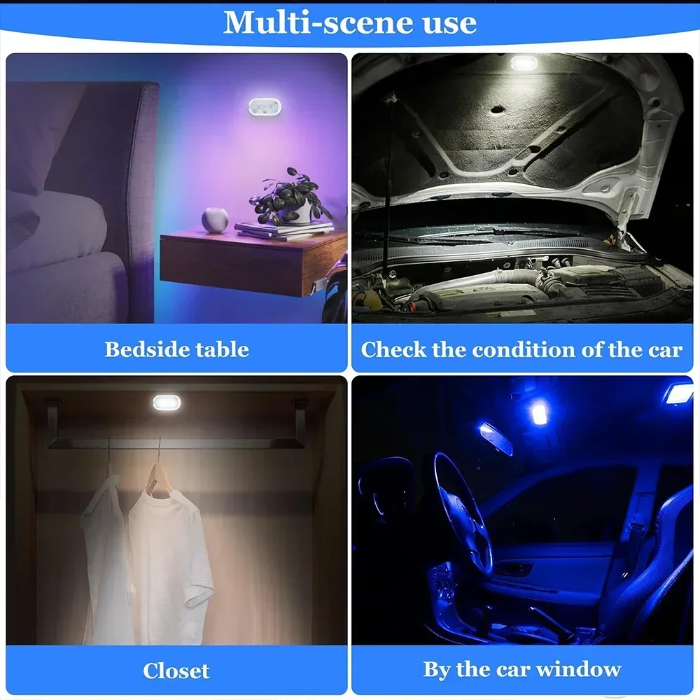 2X Car LED Lights Interior Wireless 5 Colors Interior Car Lights with Portable USB Rechargeable Interior Led Night Light for Car