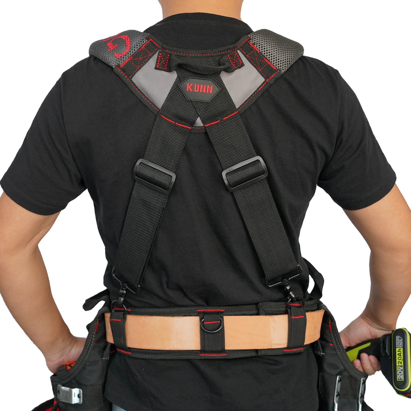 KUNN Tool Belt Suspenders Padded Construction Belt Harness Gel Shoulder Strap with Detachable Phone Holder,4 Tool Belt Loops