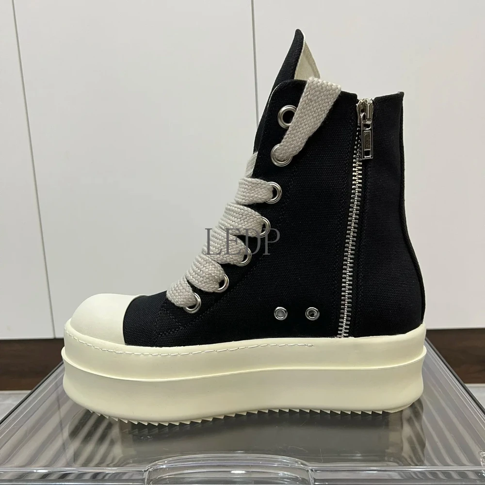 

Brand Black High Top Canvas Sneakers Chunky Sole Thick Laces Unisex Streetwear Designer Shoes Comfortable Casual Shoes For Women
