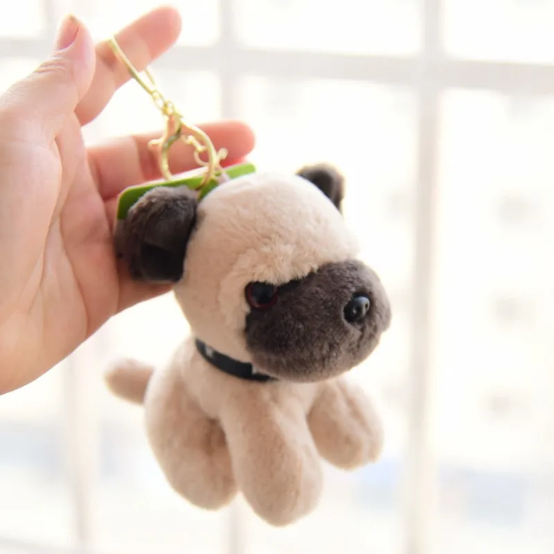 New Cute Schnauzer Doll Small Pendant Pug Dog Keychain Plush Toy Bookbag Hanging Decoration Home Dog lifelike soft puppy gift