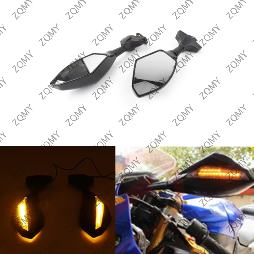 

2Pcs Motorcycle 1" to 2-7/8" Universal Rearview Mirror w/ LED Turn Signal Light For Honda Kawasaki Yamaha Suzuki Ducati