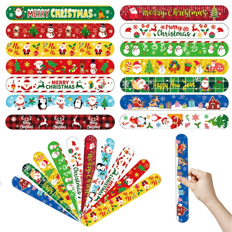 10/30/50 Stück Weihnachts-Schlagarmbänder, große Weihnachtsmann-Frohe Weihnachten, bedruckte Armbänder für Jungen und Mädchen, Feiertags-Schlagarmband