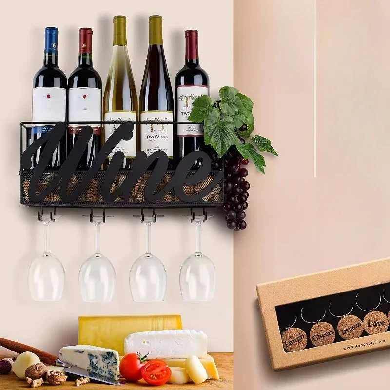 Vintage Hanging Wine Glass Rack Custom Wall Mounted Metal Wine Rack For Bar Kitchen Wall Decoration