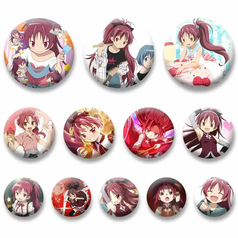 Puella Magi Madoka Magica Character Brooch Cute Anime Badge Cartoon Role Kyoko Sakura Round Lapel Pins Jewelry Accessories Gifts