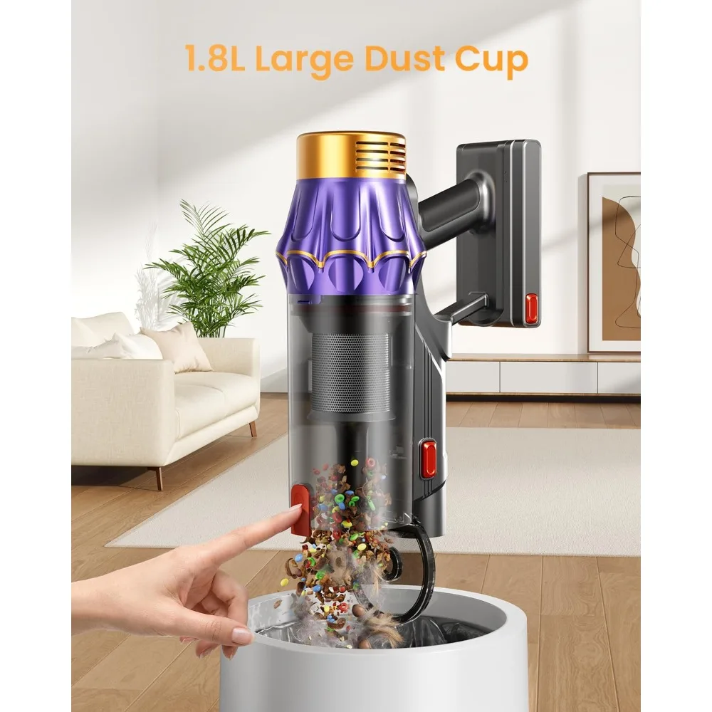 60KPA Cordless Vacuum, 70Min Runtime, Anti-Tangle, Self-Standing, Smart Display, 1.8L Cup for Pet Hair/Carpets view 6