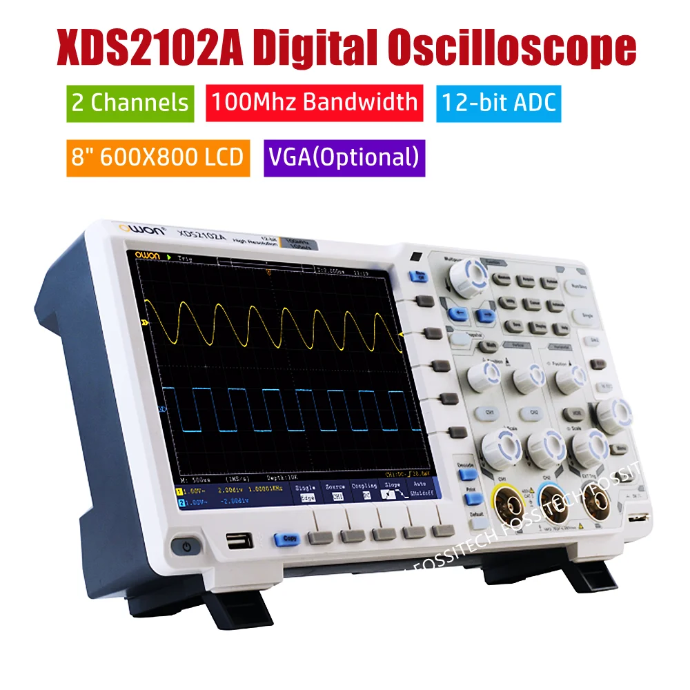 OWON High Accuracy Resolution Oscilloscope XDS2102A 100MHz 12 bits 2+(1) Channels 1GS/S High Performance Digital Oscilloscope