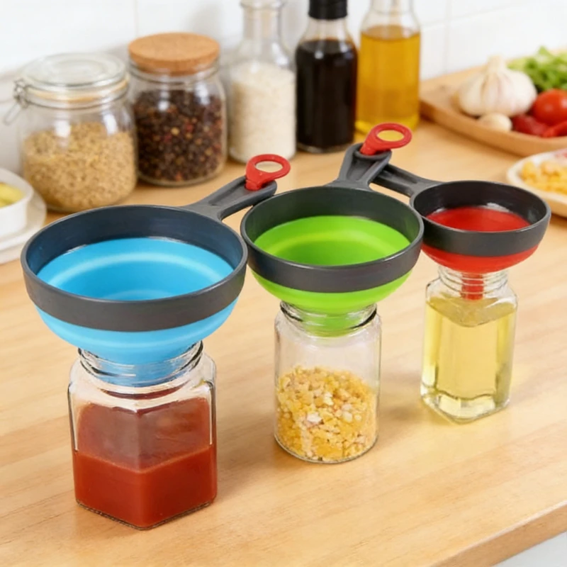 3Pcs/Set 3 Size Silicone Collapsible Funnels, Food Grade Telescopic Funnel for Kitchen, Wide Mouth Liquid Powder Jam Funnel