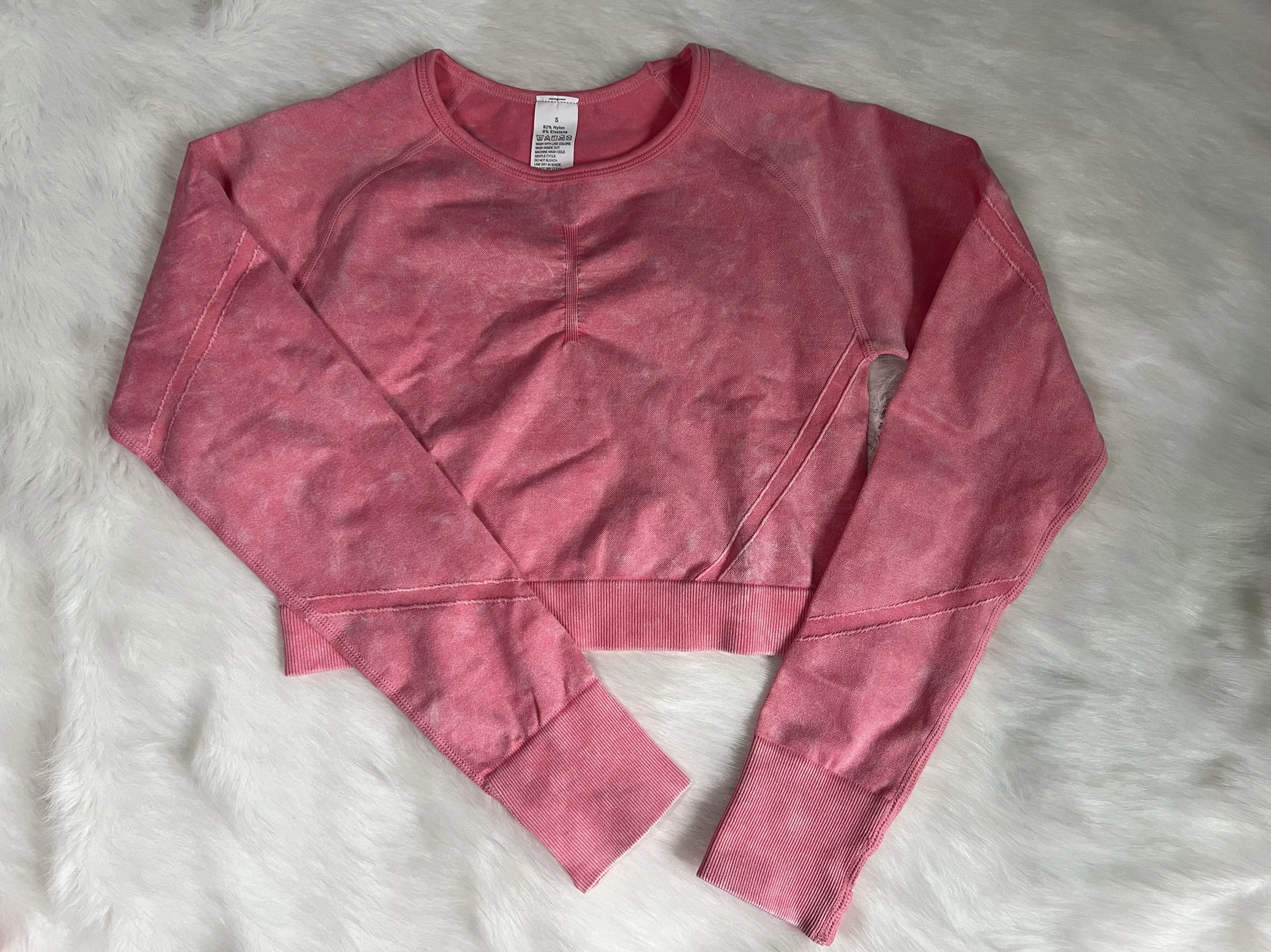 

LT Breathable Tie-Dye Waed round Ne Qui Dry Long Sve Crop Top Fitn Clothes Tight Training T-irt Long Pants