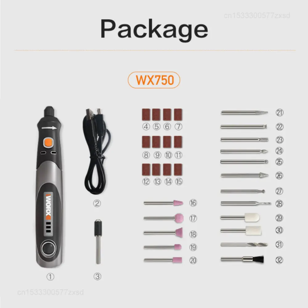 Worx 4V Mini Electric Drill WX750 Cordless Rotary Tool Mini Engraving Grinding Polishing Machine USB Charging Variable Grinder