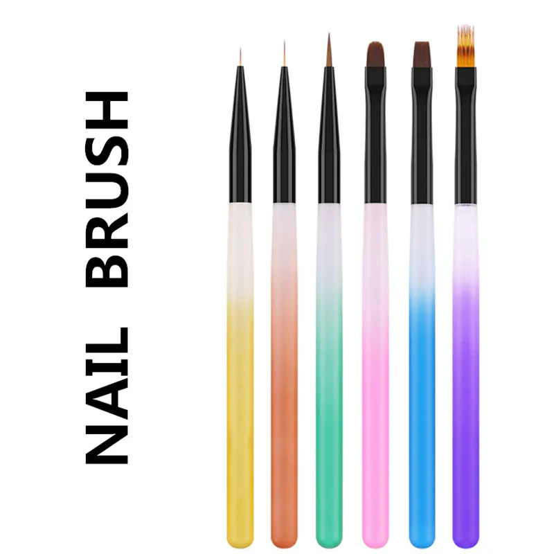 1/6PCS Nagel Pinsel 6Styie Nagel Liner Pinsel Nagel Malerei Stift Acryl UV Gel Pinsel Kristall Ombre maniküre Spachtel Poly Werkzeug