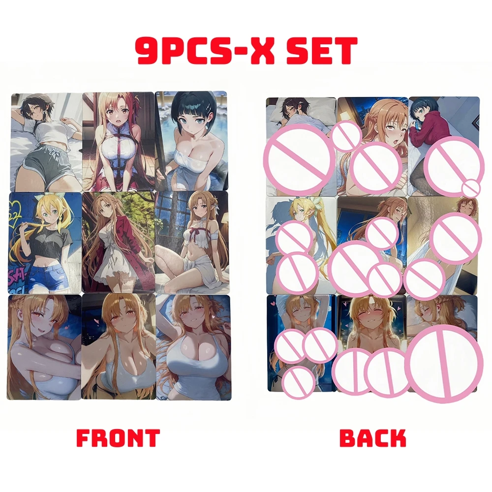 9PCS\Set Sword Art Online Anime Kaarten Zeldzame DIY Waifu Sexy Naakt Asuna Suguha Kirigaya Leafa Flash ACG TCG Collectie kaart Geschenken
