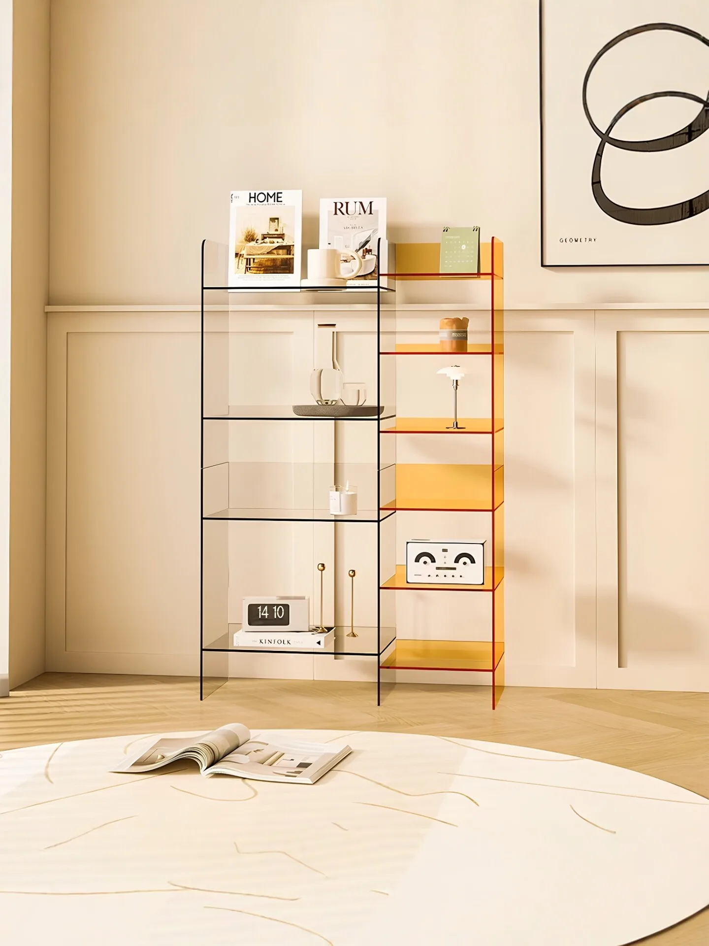 Acrylic bookshelf floor-to-ceiling shelf creative wall multi-layer storage display shelf color transparent display cabinet