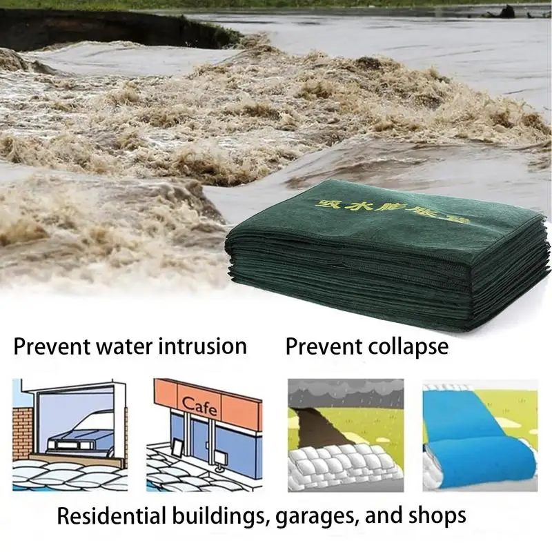 Bolsas para presa de inundaciones de agua, bolsas de expansión absorbentes de agua, 5 bolsas de arena para inundaciones, bolsas de arena para inundaciones, reutilizables de alta resistencia