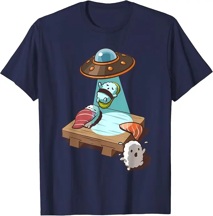 Sushi UFO Alien Abduction T-Shirt Y2k Japanischer Feinschmecker Ästhetische Kleidung Humor Einzigartiges Neuheitsgeschenk Niedliche Cartoon-T-Shirts – Detail 18