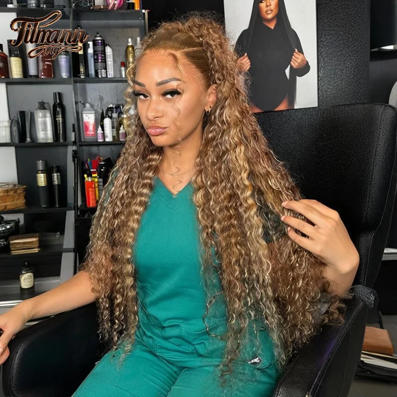 

HD 13x6 Highlight Wig Human Hair Glueless Deep Wave Frontal Wig Colored Water Wave Honey Blonde Lace Front Wig 100% Human Hair