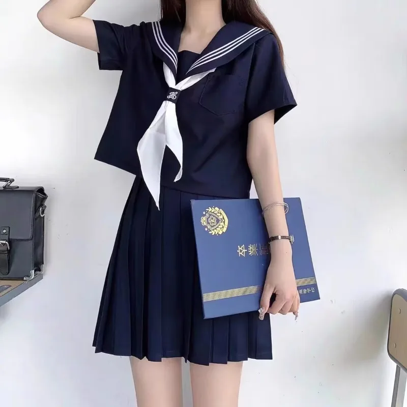 New Orthodox JK Uniform Black Three Books Naval Academy Feng Shui Women's Handmade Clothing Spring and Autumn Pleated Skirt Set