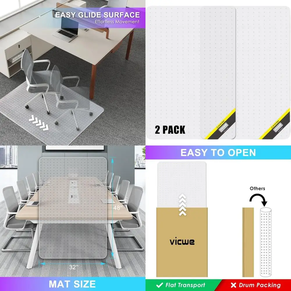 

Набор ковриков для стула с ковровым покрытием, 32 x 48, двойная упаковка, прозрачная защита для твердого пола для офисных стульев на коврах, легко скольжение, плоская доставка