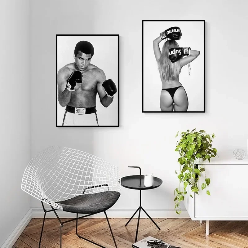 Modern Nordic Black And White Style Wall  Sexy Boxing Girl Handsome Boy Canvas Painting Living Room Wall  Home Decor