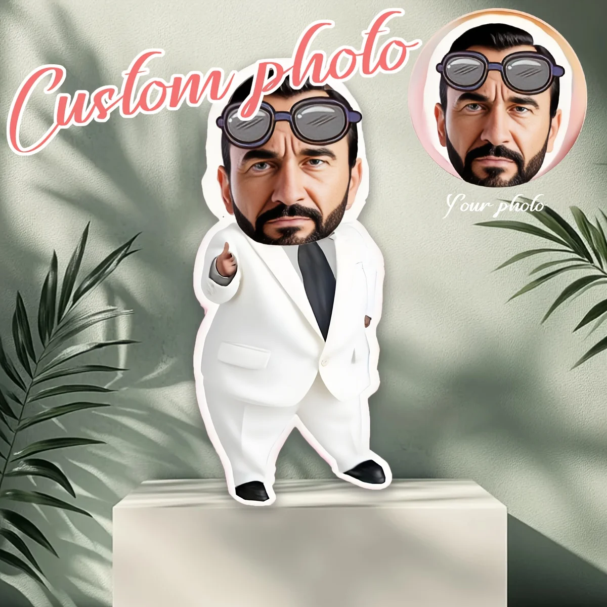 1 custom photo pillow, white suit - suitable for Father's Day, Mother's Day, Halloween, Christmas Eve, Valentine's Day, birthday