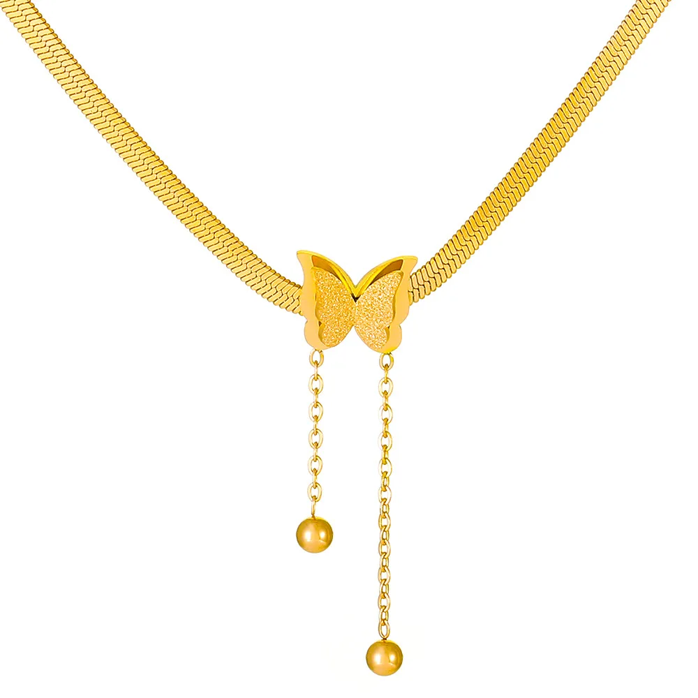 Stainless Steel Frosted Butterfly Necklace For Women Gold Silver Color Snake Chain Choker Necklace Female Fashion Party Jewelry