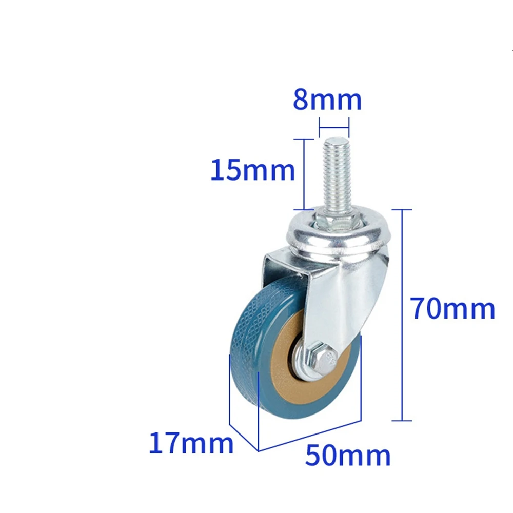 Silent PVC 4Pcs 2 Inch Swivel Caster Wheels Heavy Duty Caster M8x15mm Threaded Stem Wheels For Carts workbench Equipment Tools