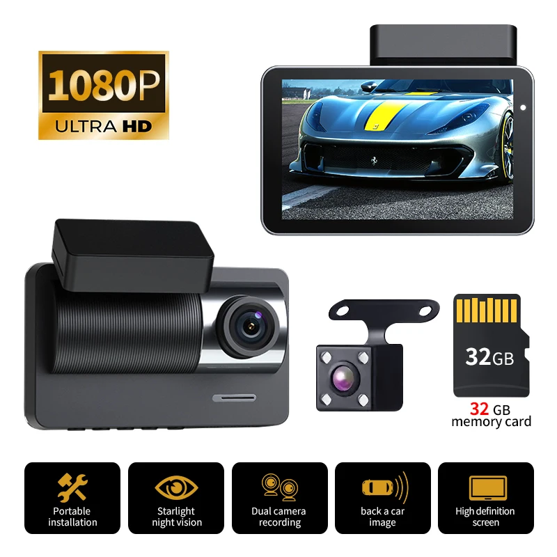 Dash Cam Camera Car HD 1080P Night Vision Video Recorder Vehicle CAR DVR Black Box Driver Recorder Front and Rear Dashcam