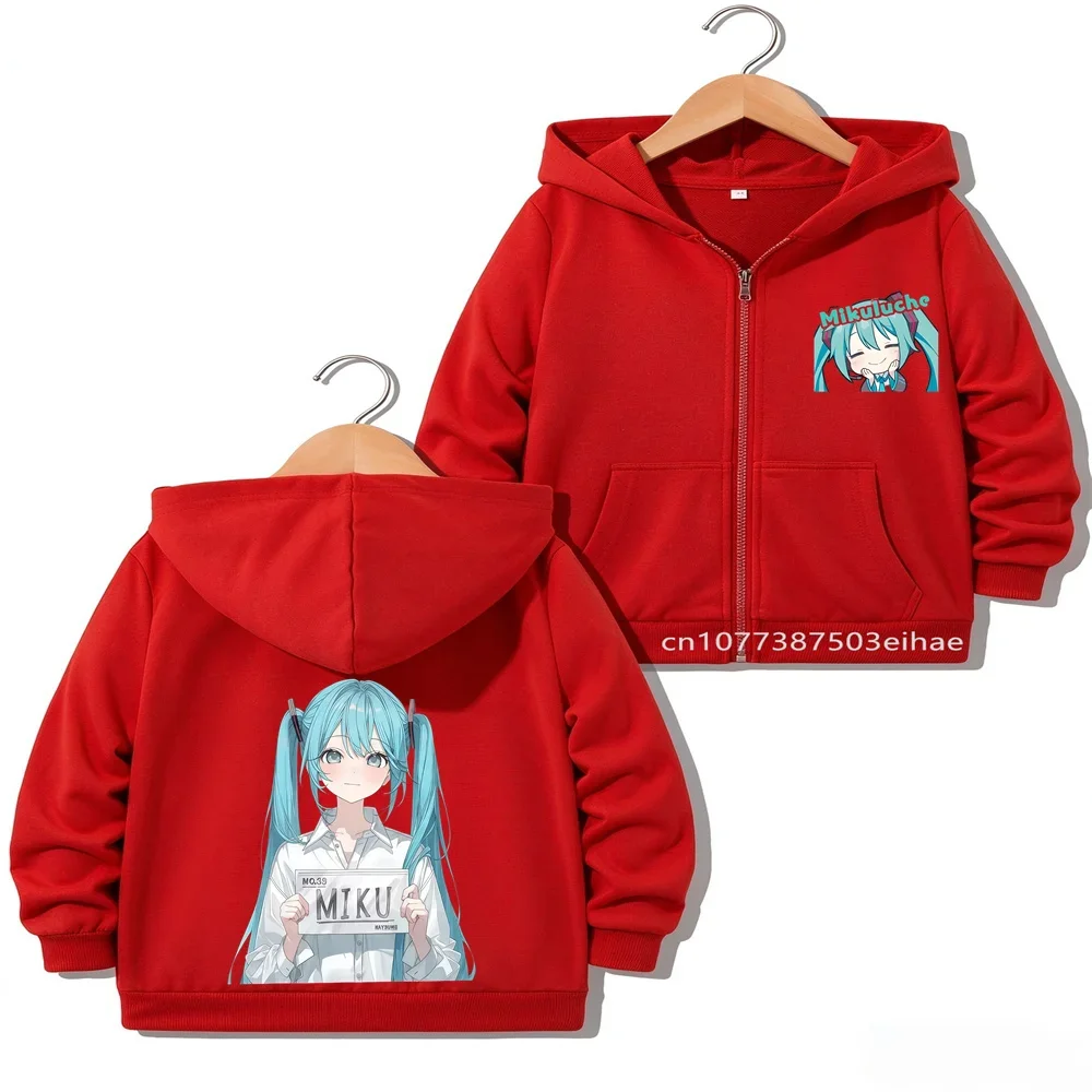 Spring Autumn Kids Girls Hatsune Miku Zipper Jacket Anime Figure Printed Outerwear Lovely Cartoon Children Casual Overcoat Tops