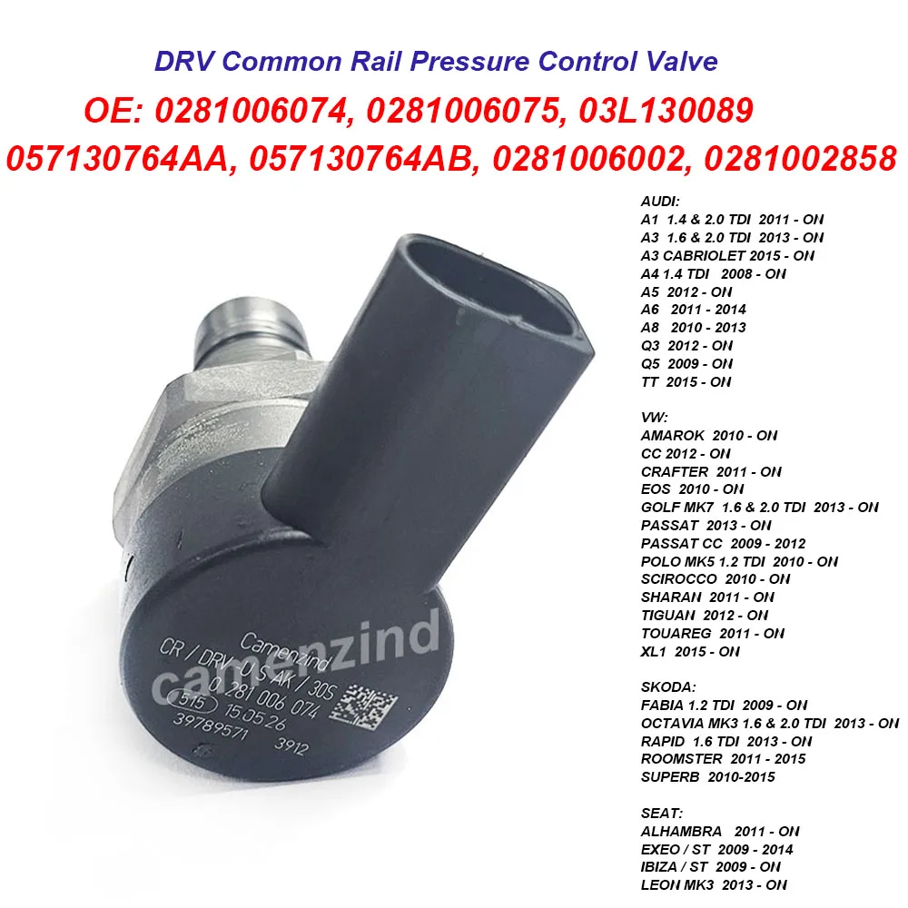 OEM 0281006074 0281006075 0281006002 0281002859 0281006003 DRV Common-Rail-Druckregelventil 03L130089 057130764AA 057130764AB 0281002858 04L906 Für AUDI A1 A3 A4 A5 A6 A8 Q3 Q5 TT Für VW AMAROK CC