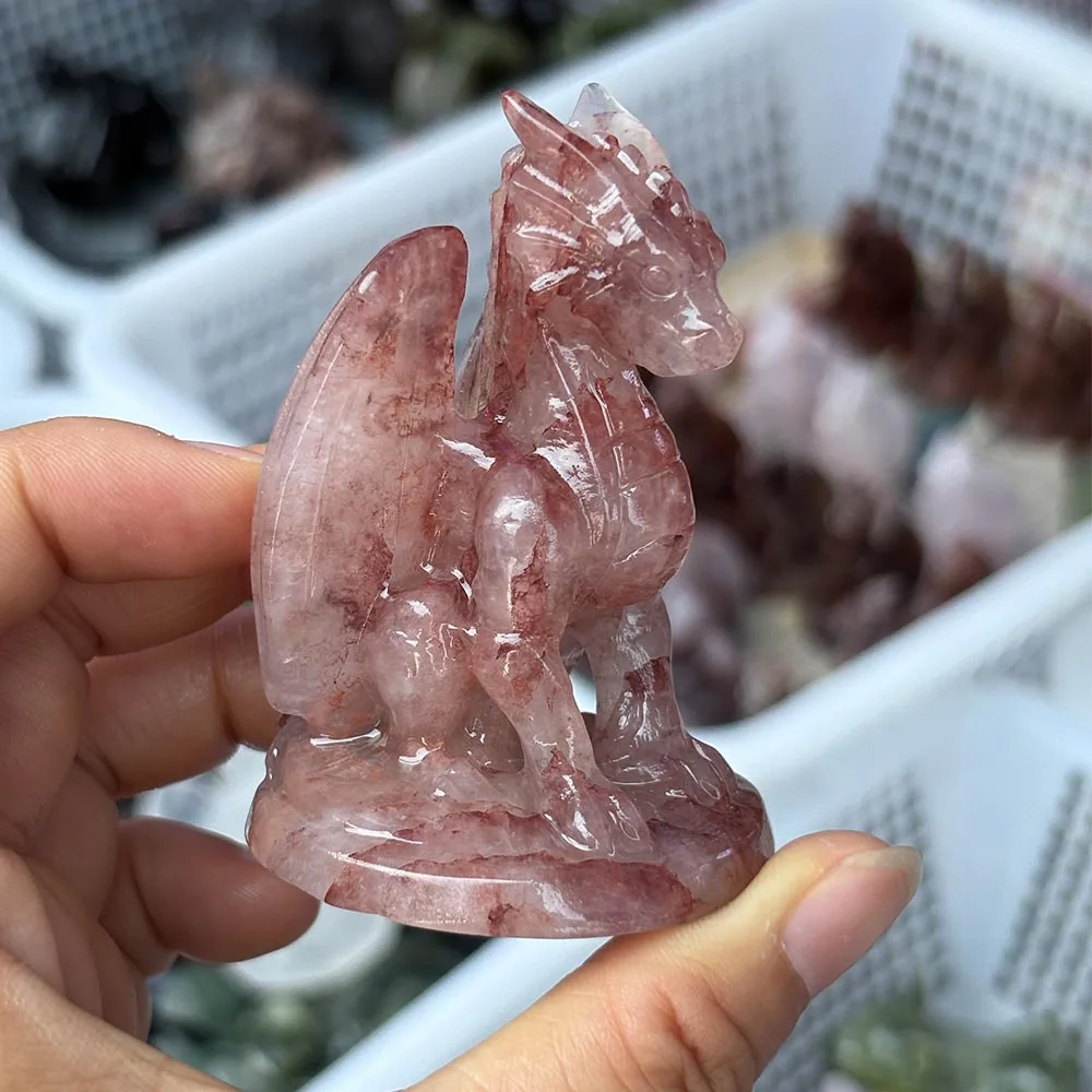 7cm Red Hematoid Quartz Dragon Statue Hand Carved Crystal Figurine Reiki Healing Energy Stone Spiritual Decor Gift