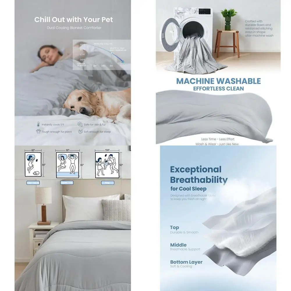

All-Season Cooling Blanket for Hot Sleepers - Double-Sided Breathable, Soft, Lightweight King Size (104x90) Grey Bedding