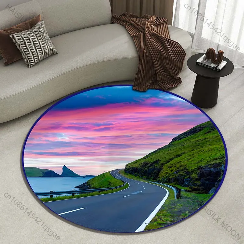 Scenic coastal road with vibrant greenery Printed round carpet living room sofa table carpet large pet mat soft round carpet