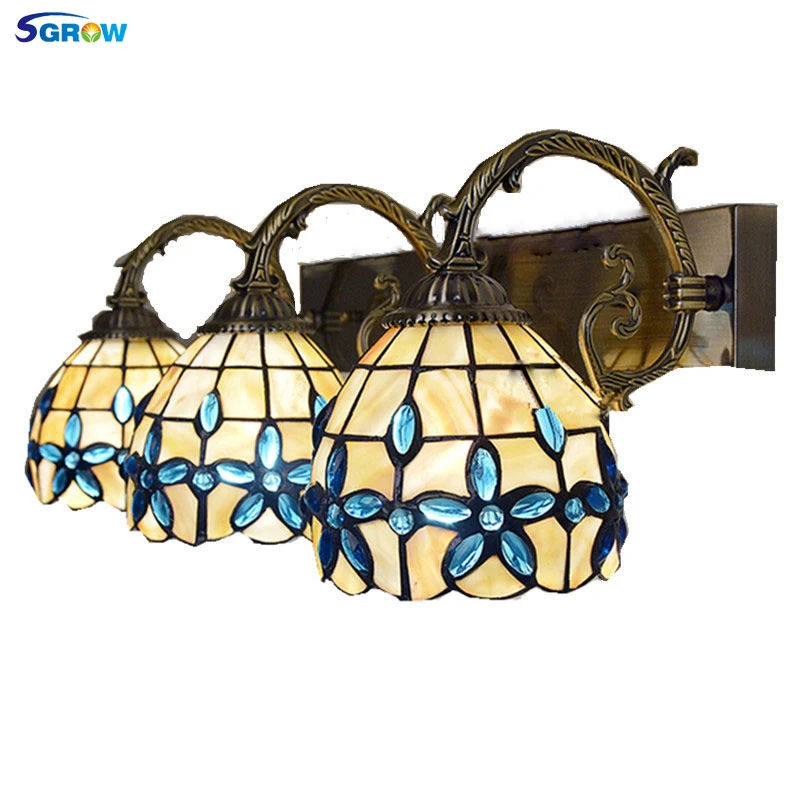 SGROW Blue Lilac Shell Wall Lamps with Double Heads Three Heads European Lights Natural Shell LED Lamp Applique Murale Lampara