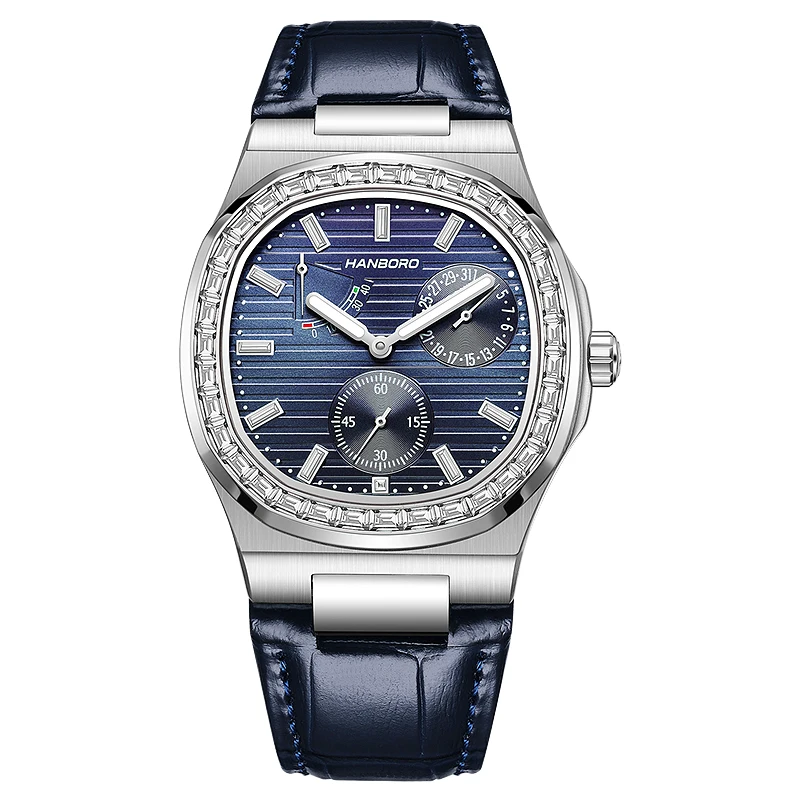HANBORO Men Automatic Watch 38mm Square Mechanical Wristwatch 5ATM Luminous Sapphire Power Reserve & Date Dial Tianjin1780