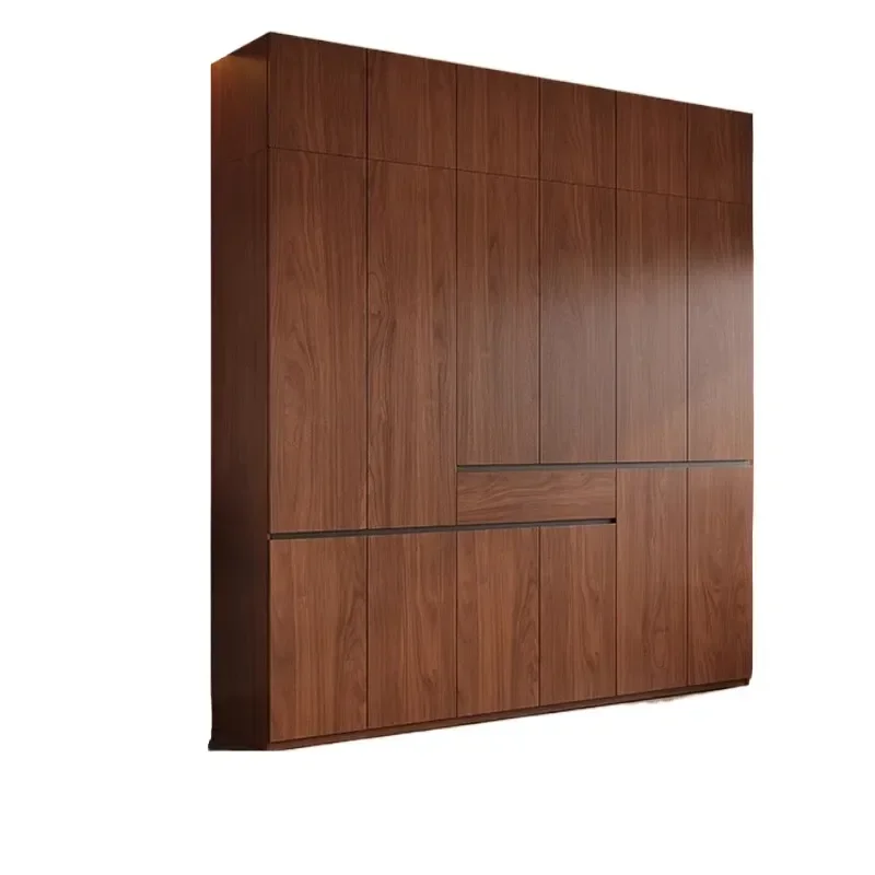 Solid Oak Wardrobe Walnut Wabi Sabi Style Bedroom Furniture Segmented Handleless Closet Home Storage Cabinet
