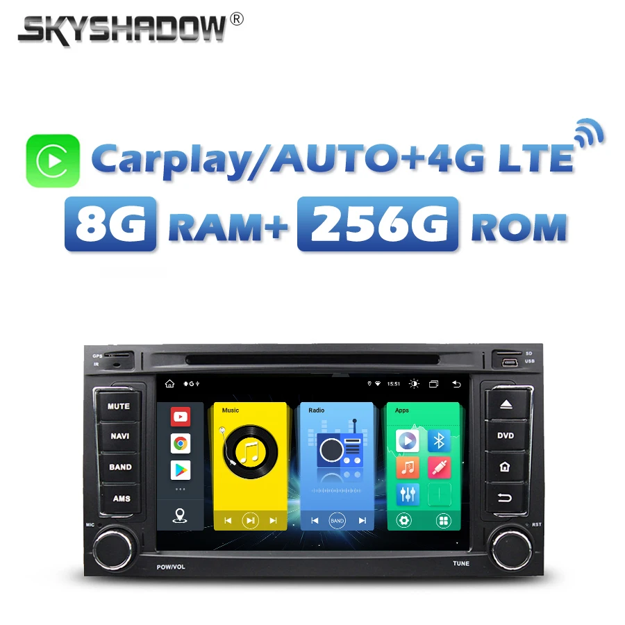 4G SIM DSP Carplay Android 13.0 8G+256G 8Core Car DVD Player GPS Map RDS Radio wifi Bluetooth For VW TOUAREG MULTIVAN 2002- 2012