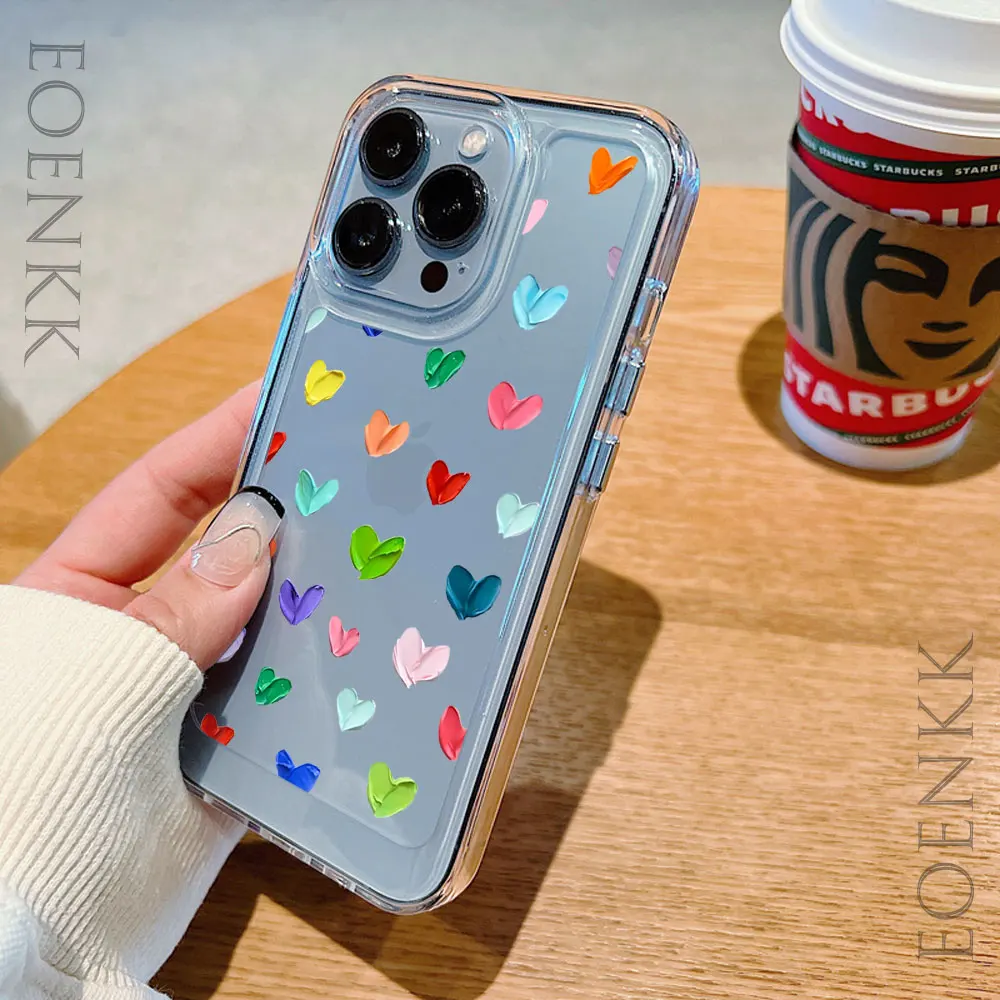 Heart Graphic Soft Silicone Phone Case For iPhone 14 13 15 16 Pro Max 12 11 X XR XS 7 8 16 Plus SE 2022 Transparent Bumper Cover