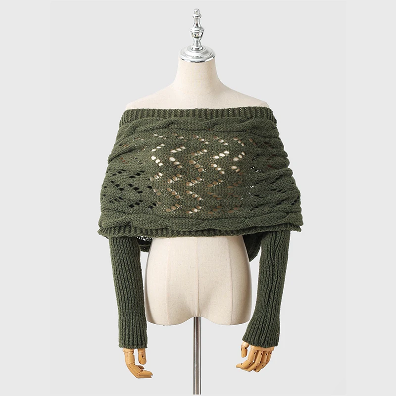 Multifunktionaler Schal mit Ärmeln für Damen, Herbst und Winter, winddicht, warm, Schal mit Ärmeln, einfarbig, gestrickt, Wickelschal – Detail 8