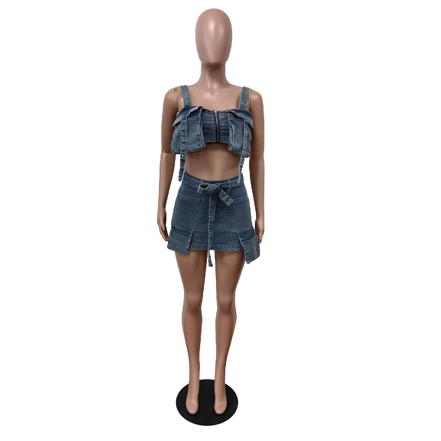 Imagem -03 - Conjunto de Saia Jeans e Vestido de Bolso Feminino Streetwear Y2k Roupas de Peças Roupas de Inverno Moda 2023