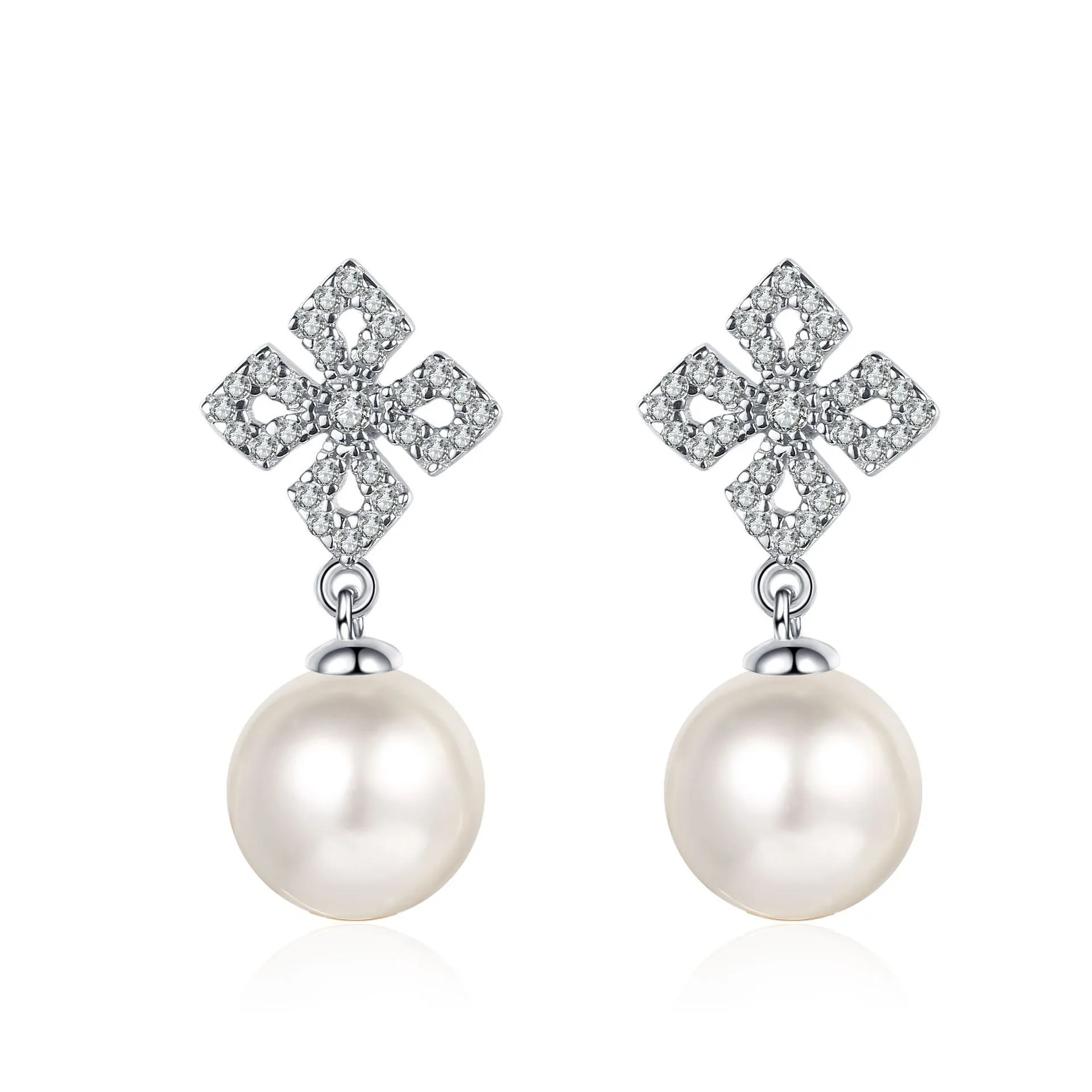 

AZ523-E Lefei Fashion Trendy Luxury Fresh 0.31ct Moissanite Flower Dangle Pearl Earrings Women 925 Sterling Silver Party Jewelry
