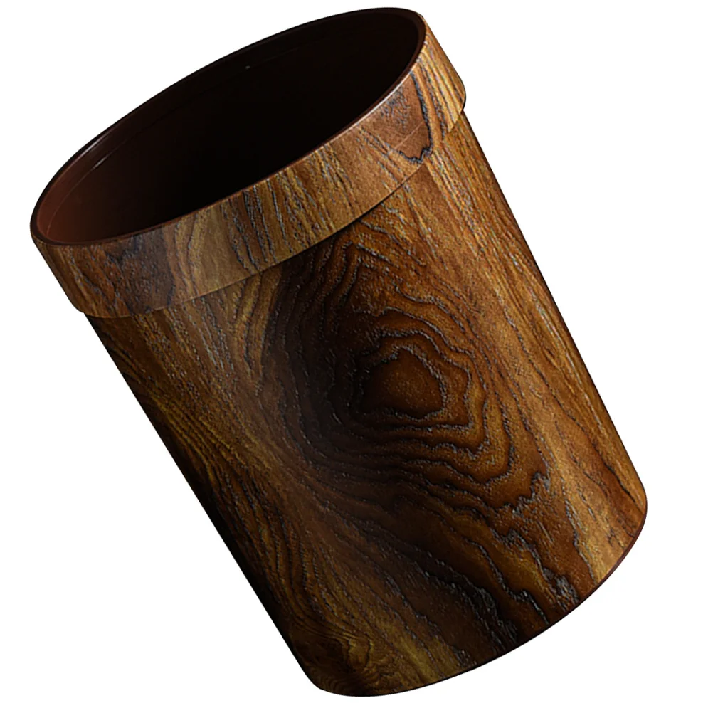 

1Pcs Solid Wood Grain Trash Can Uncovered Large Capacity Pressure Ring Design for Living Room Kitchen Bedroom Office Household