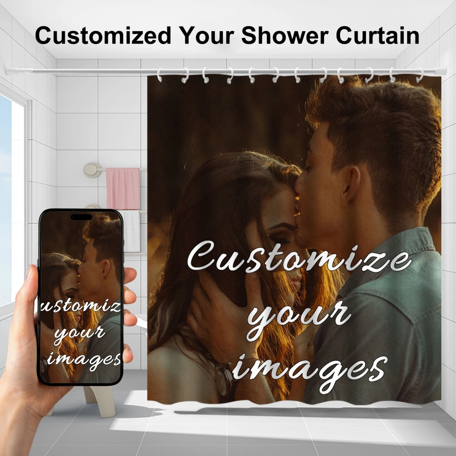 1pc Creative Custom Photo Shower Curtain, Customizable with Any Image, Can Be Gifted to Friends and Family, Includes 12 Hooks
