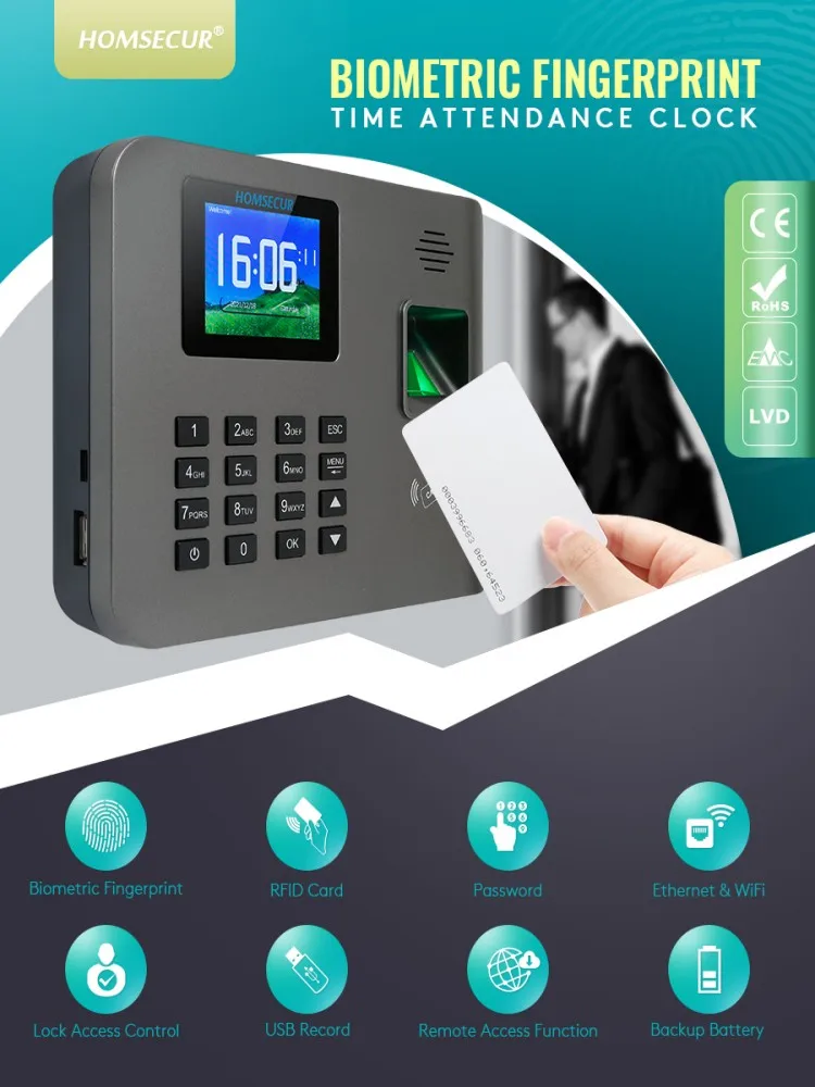 Logiciel gratuit de présence de temps d'empreinte digitale WiFi d'employé de HOMSECUR et réglage de DST