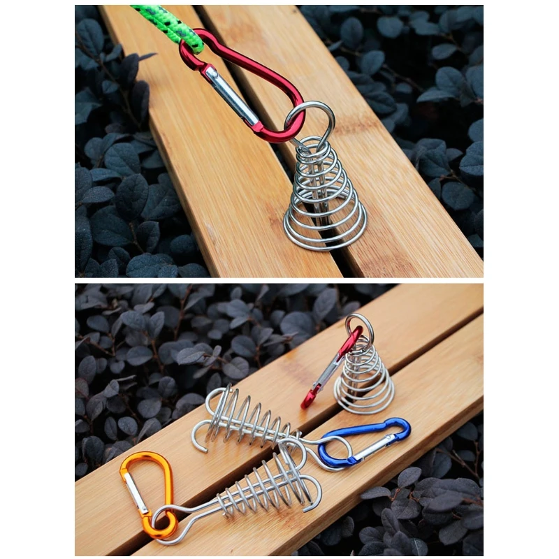 

Spiral Spring Octopus Deck Peg with Carabiner Hooks Windproof Fishbone Tent Stakes Durable Camping Rope Buckle Board Peg