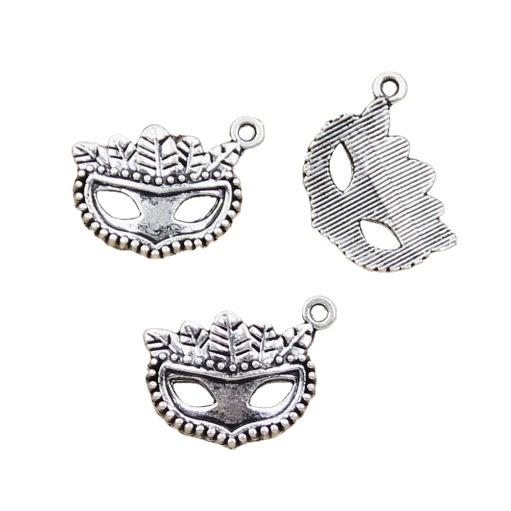 8pcs Charms Party Mask Masquerade Mardi Gras 19x20mm Antique Silver Color Pendants Making DIY Handmade Tibetan Finding Jewelry