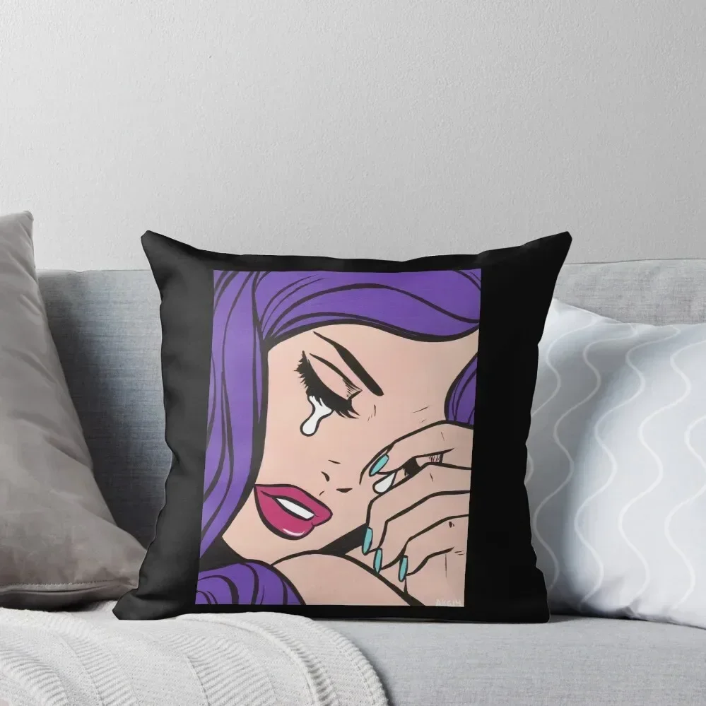 

Purple Hair Crying Comic Girl Throw Pillow Cushions For Sofa Pillow Case pillow