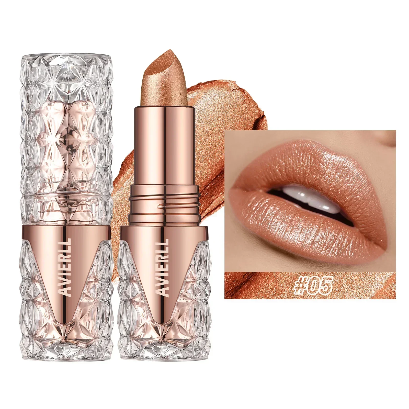 Quicksand Gold Lippenstift Feiner Glitzer-Lippenstift, feuchtigkeitsspendendes seidiges Meerjungfrau-Mädchen-Rosa, langlebiges, wasserfestes Grapefruit-Orange