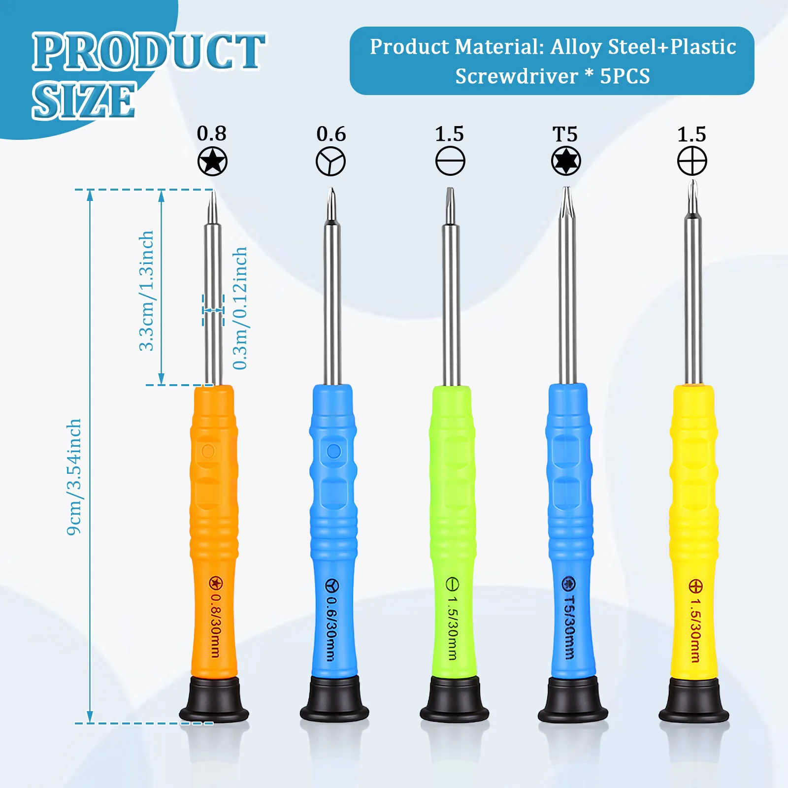 5Pcs Mini Precision Screwdriver Set Five Star/Slotted/Cross/Y Type/Torx Head Small Portable Screwdriver Repair Tool with Nonslip