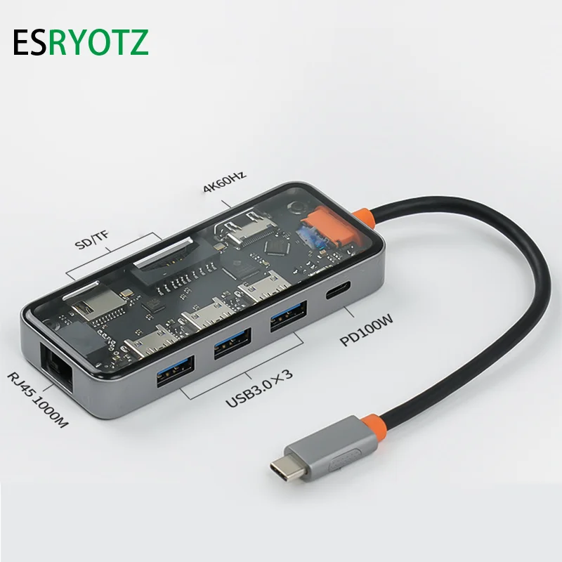 

4k HDMI-совместимый USB Type C концентратор TF/SD кардридер 8 в 1 многопортовый адаптер Ethernet порт для MacBook для ноутбука